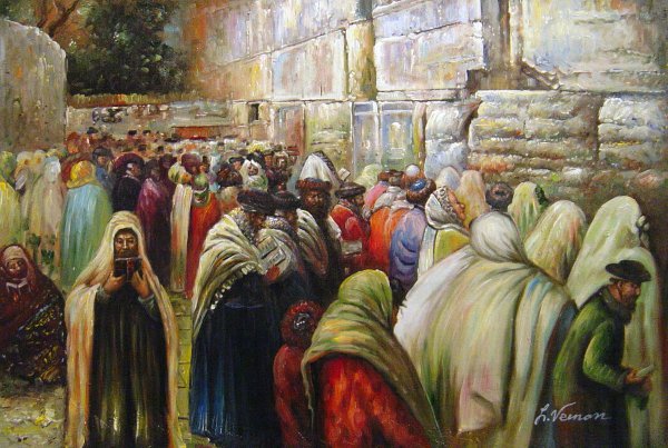 Jews At The Wailing Wall. The painting by Gustav Bauernfeind
