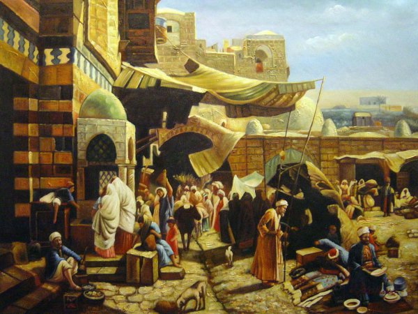 Market In Jaffa. The painting by Gustav Bauernfeind