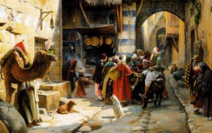 Reproduction oil paintings - Gustav Bauernfeind - The Market in Jaffa