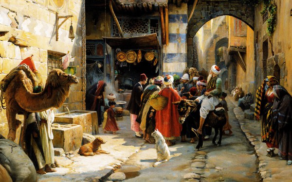 The Market in Jaffa. The painting by Gustav Bauernfeind