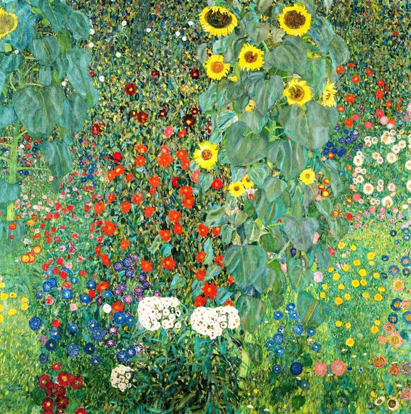 A Farm Garden With Flowers. The painting by Gustav Klimt