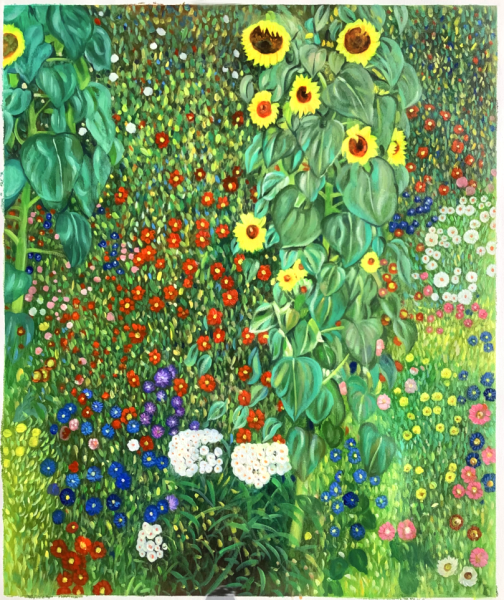 A Farm Garden With Flowers. The painting by Gustav Klimt