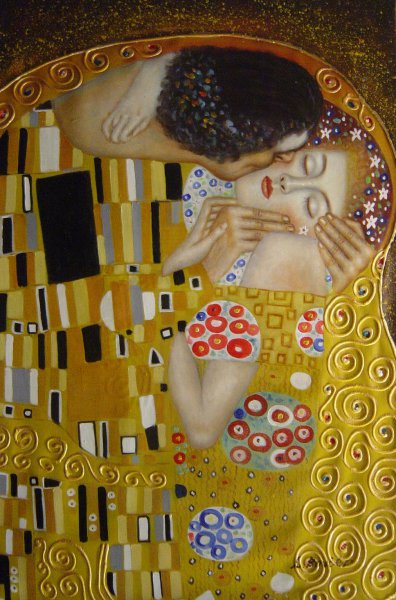 A Kiss - Detail. The painting by Gustav Klimt