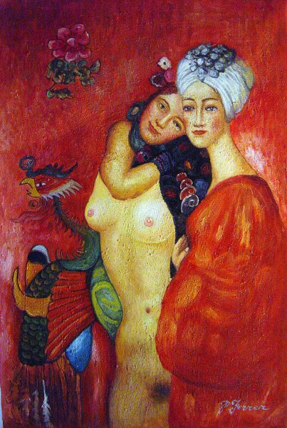 Girlfriends. The painting by Gustav Klimt