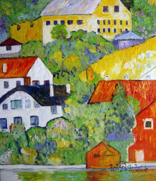 Houses At Unterach. The painting by Gustav Klimt