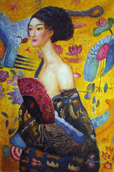 Lady With A Fan. The painting by Gustav Klimt