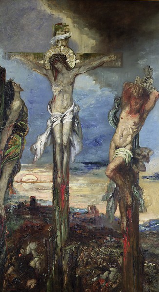 Christ Between The Two Thieves. The painting by Gustav Moreau