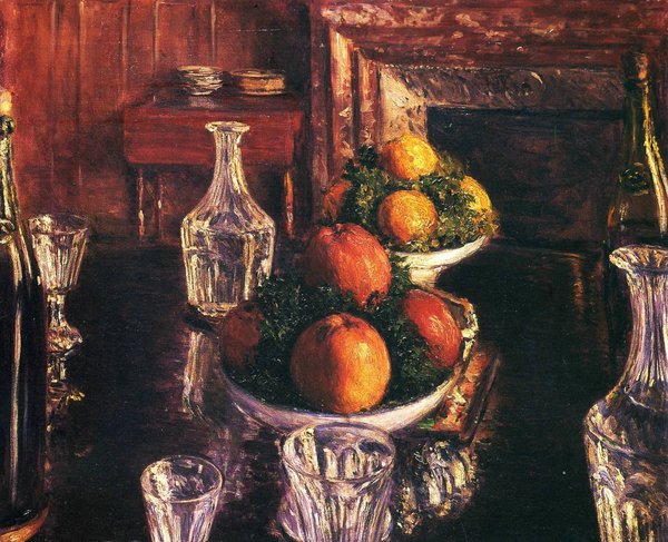 A Fruit Still Life. The painting by Gustave Caillebotte