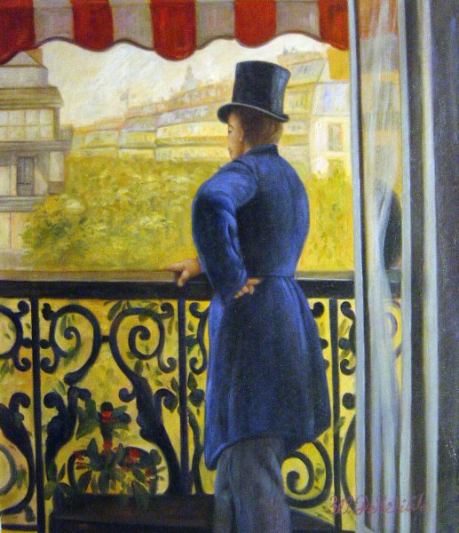 A Man On The Balcony. The painting by Gustave Caillebotte