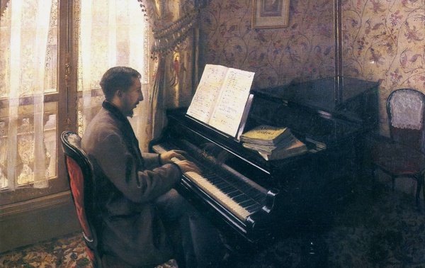 A Young Man Playing the Piano. The painting by Gustave Caillebotte