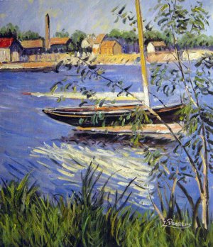 Gustave Caillebotte, Anchored Boat On The Seine At Argenteuil, Painting on canvas