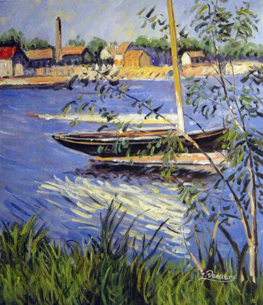 Anchored Boat On The Seine At Argenteuil. The painting by Gustave Caillebotte