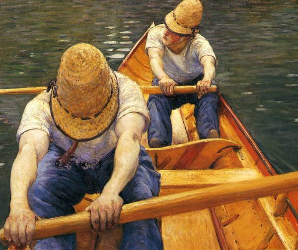 Boaters Rowing on the Yerres. The painting by Gustave Caillebotte