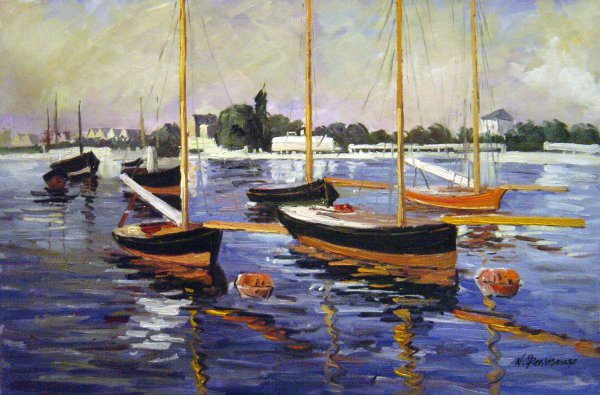 Boats On The Seine At Argenteuil. The painting by Gustave Caillebotte