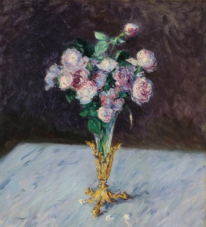 Gustave Caillebotte, Bouquet of Roses in a Crystal Vase, Painting on canvas