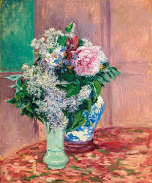 Gustave Caillebotte, Flowers in Two Vases, Painting on canvas