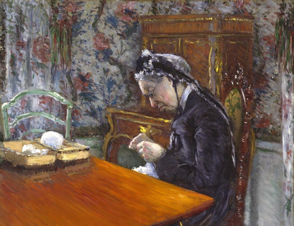 Mademoiselle Boissière Knitting. The painting by Gustave Caillebotte