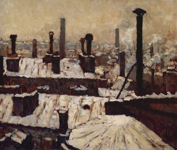 Roof under the Snow, Paris. The painting by Gustave Caillebotte
