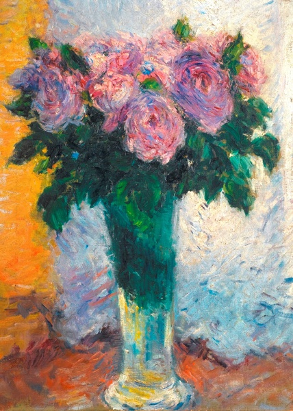Roses in a Vase. The painting by Gustave Caillebotte