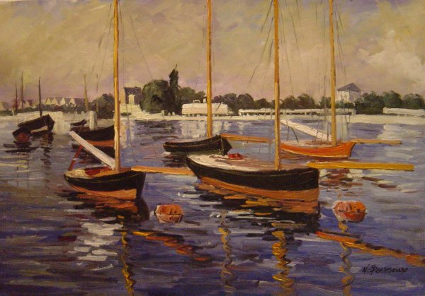 The Boats On The Seine At Argenteuil. The painting by Gustave Caillebotte