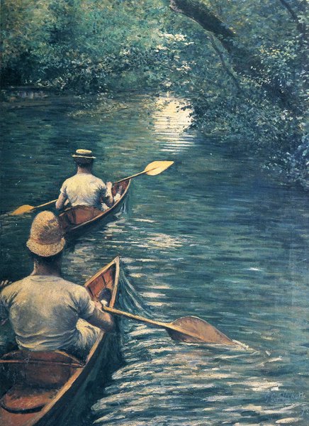 The Canoes. The painting by Gustave Caillebotte
