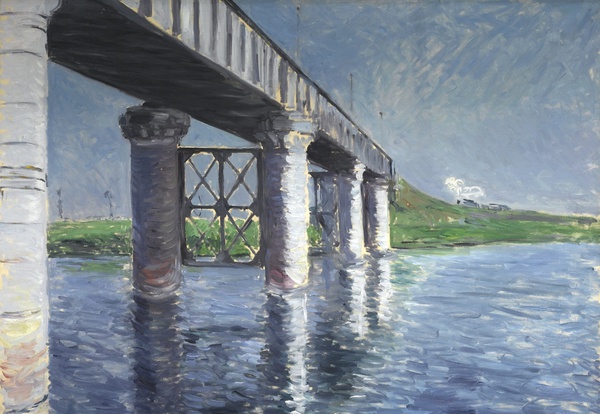 The Seine and the Railroad Bridge at Argenteuil. The painting by Gustave Caillebotte