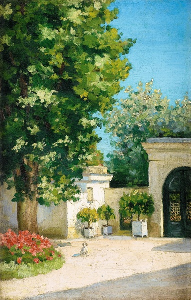 Yerres House, the Porch of the Family Home . The painting by Gustave Caillebotte