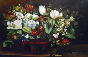 Basket Of Flowers, Gustave Courbet, Art Paintings