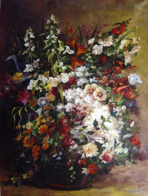 Gustave Courbet, Bouquet Of Flowers In A Vase, Painting on canvas