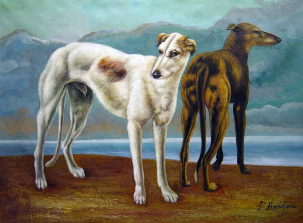 Greyhounds, Comte de Choiseul. The painting by Gustave Courbet