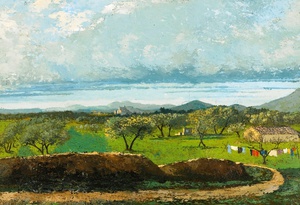 Gustave Courbet, Landscape with Wall and Orchard, Painting on canvas