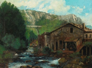 Gustave Courbet, Mill in a Rocky Landscape, Painting on canvas