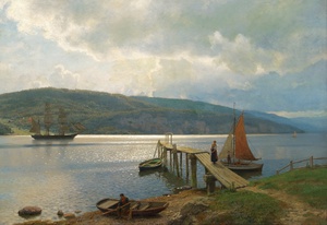 Reproduction oil paintings - Hans Frederik Gude - Jetty at Feste Near Moss