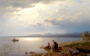 Hans Frederik Gude, On the Banks of the Chiemsee, Art Reproduction
