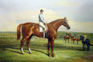 Famous paintings of Horses-Equestrian: Bay Colt Stockwell with Jockey Up