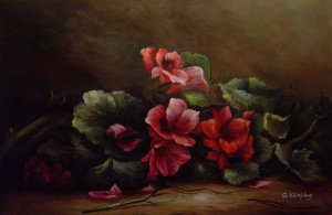 Hector Caffieri, A Study Of Geraniums, Painting on canvas