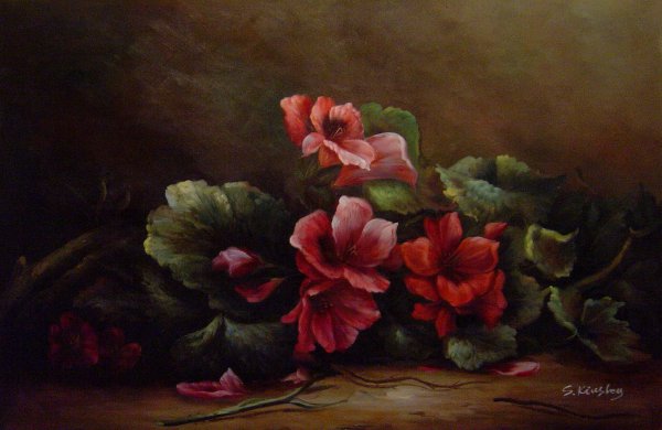 A Study Of Geraniums. The painting by Hector Caffieri