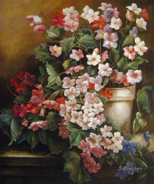 A Study Of Primroses. The painting by Hector Caffieri