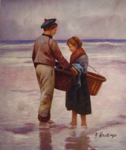 Breton Fisherchildren. The painting by Hector Caffieri