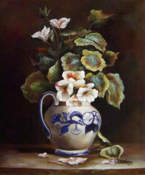 Hector Caffieri, Geraniums In A China Jug, Painting on canvas
