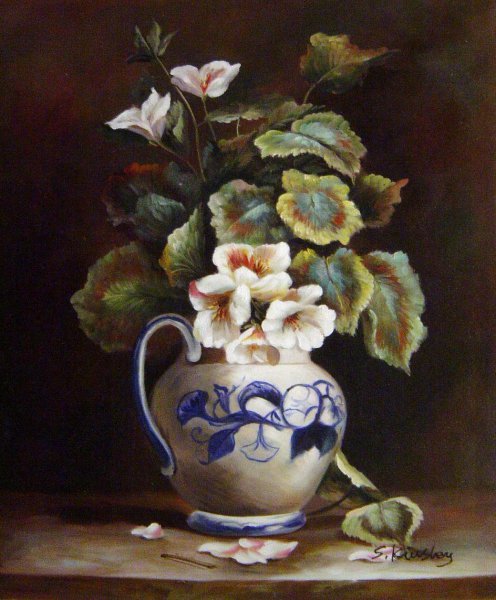 Geraniums In A China Jug. The painting by Hector Caffieri