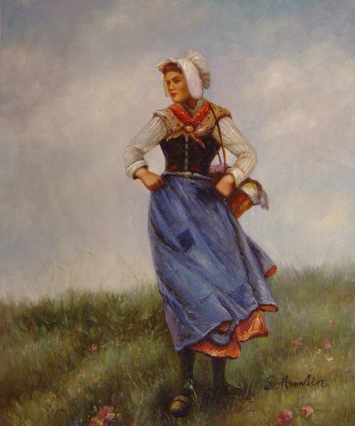 The Breton Fishergirl. The painting by Hector Caffieri