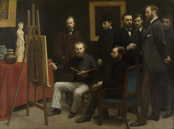 A Studio in the Batignolles. The painting by Henri Fantin-Latour