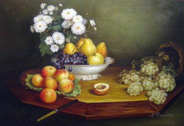 Flowers And Fruit On A Table. The painting by Henri Fantin-Latour