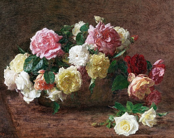Roses. The painting by Henri Fantin-Latour
