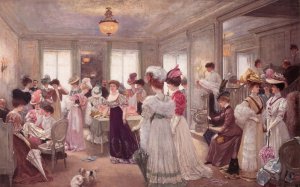 Famous paintings of Men and Women: A Cinq Heures chez le Couturier Paquin, 1906