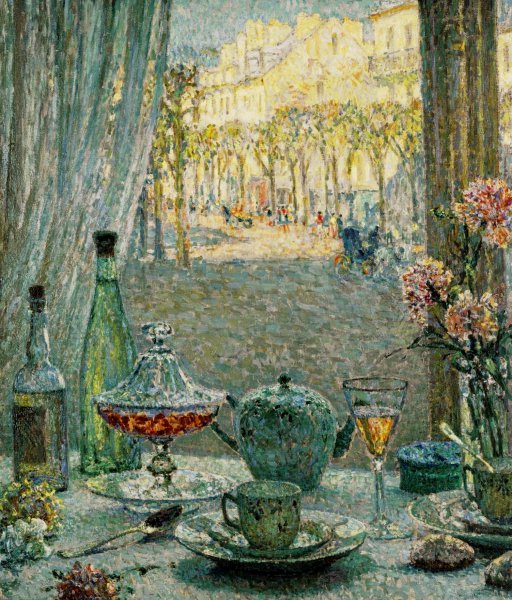 The Table Near the Window, Reflections, 1922. The painting by Henri Le Sidaner
