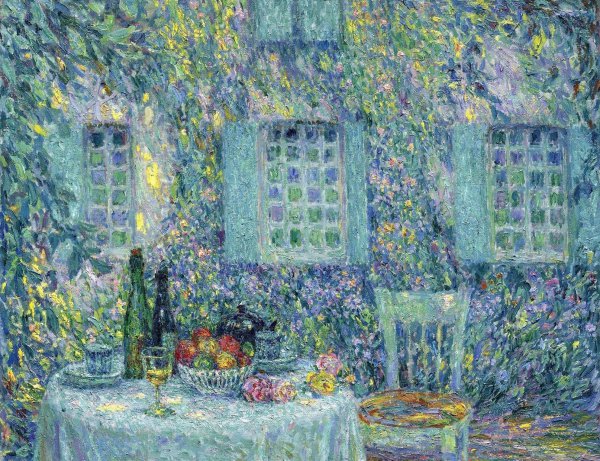The Table. The Sun on the Leaves, Gerberoy, 1917. The painting by Henri Le Sidaner