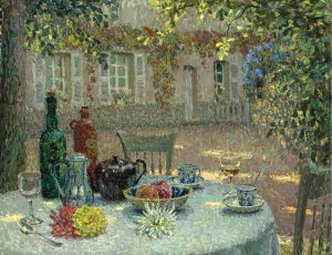 Reproduction oil paintings - Henri Le Sidaner - A Table to the Dahlias, 1918
