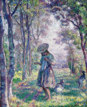 Henri Lebasque, Girl and Goats in the Forest of Pierrefonds, 1907, Art Reproduction